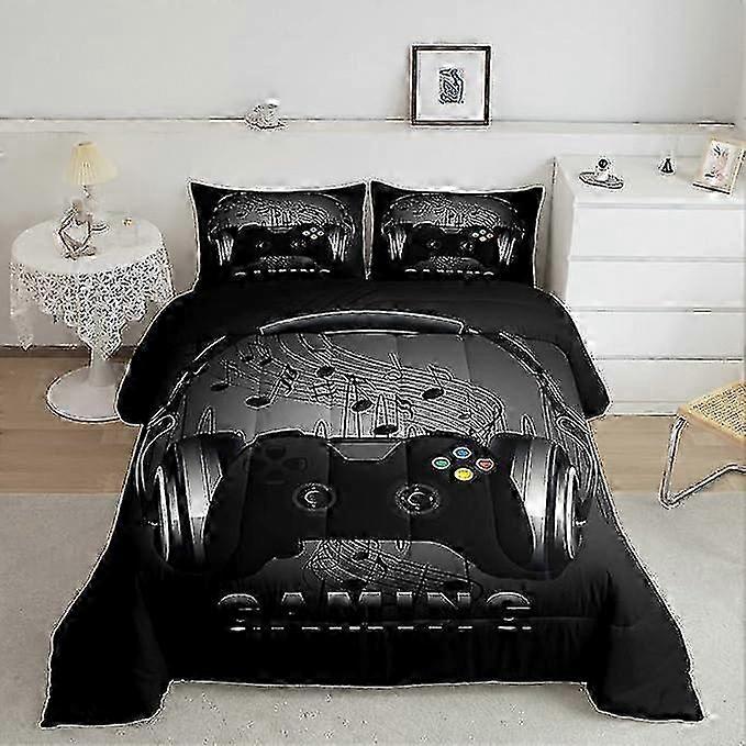 2025 Black and Grey Video Game Themed Bedding Set with Gaming Controller Duvet Cover