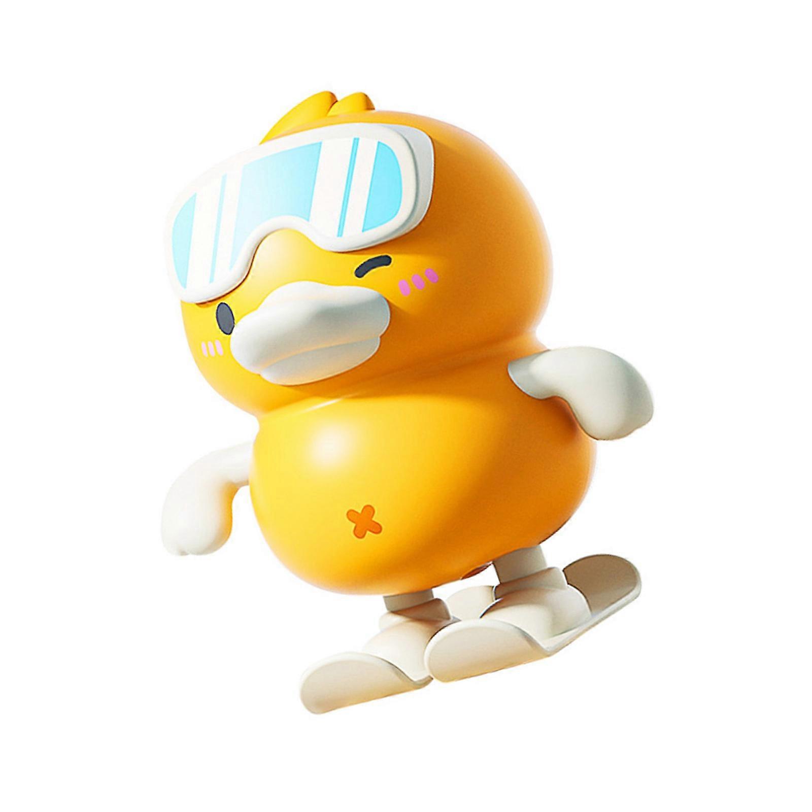 Wind up Jumping Duck Toy With Snowsports Motion Safe Plastic Kids Educational Activity Bright Color No Battery Mechanism  Yellow