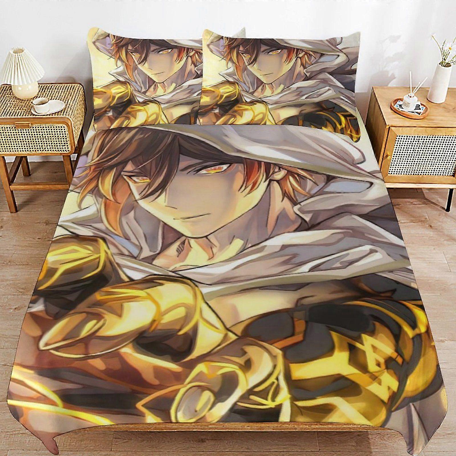 t70 Genshin Impact zhongli Flexible Fit Bedding Ready Stitch Line Wrinkle Free Soft Zipper Duvet Cover Sets Use Case d70