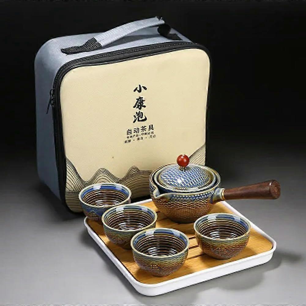 Porcelain Gongfu Tea Set with 360° Rotating Teapot and Infuser for Home Travel Office Picnic