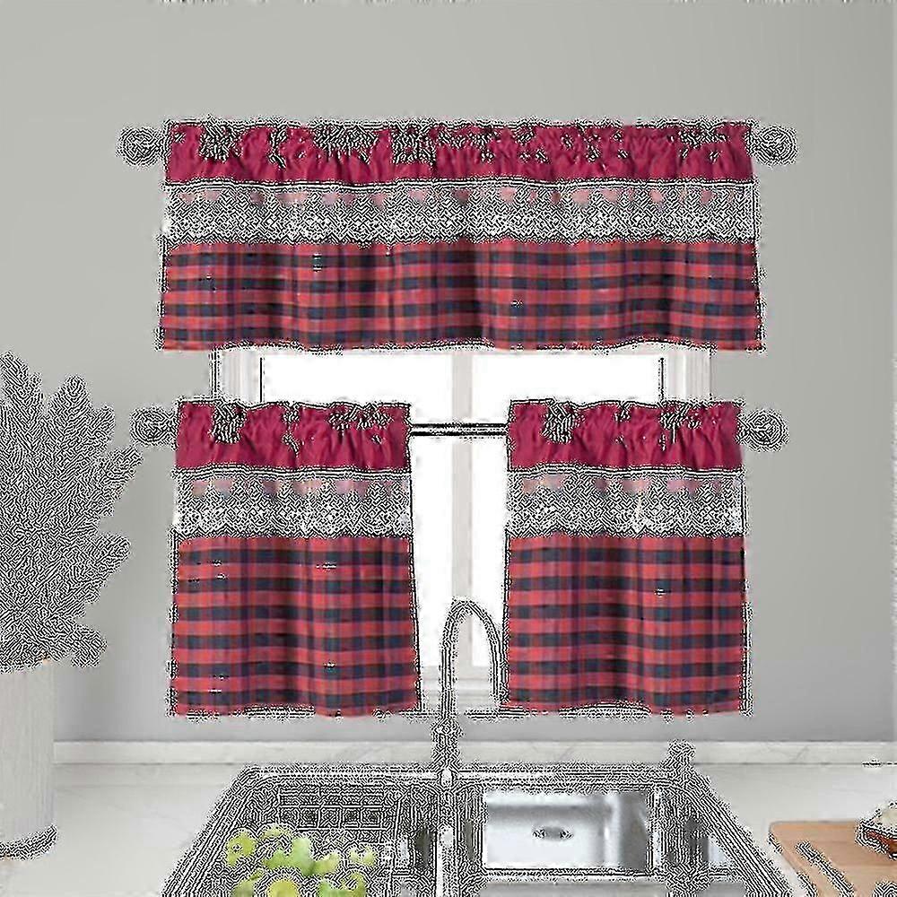 Cafe Inspired Kitchen Curtains - Luxury Window Drapes with Valance Topper