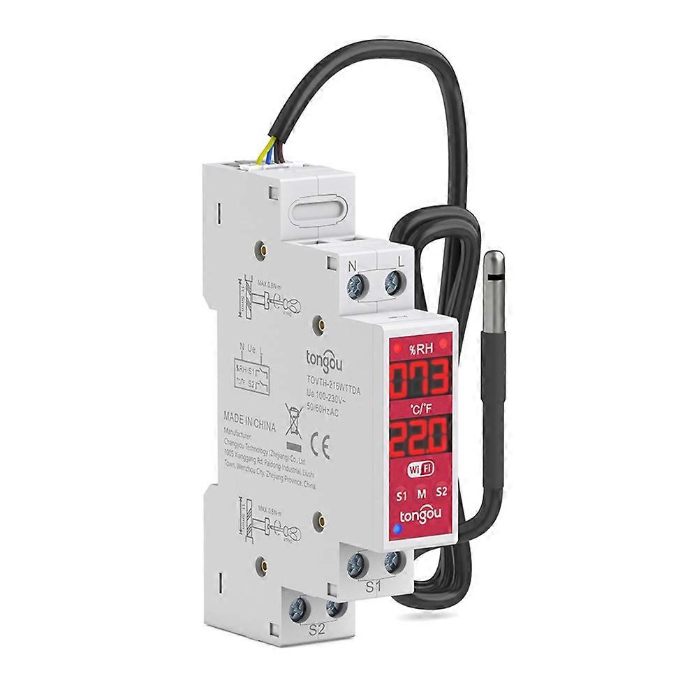 TONGOU Din Rail 18mm 2-Gang WIFI Tuya Smart Switch Tempreature and Humidity Sensor AC 3840W DC 300W