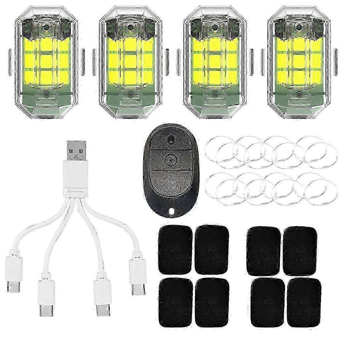 4pcs Aircraft Strobe Lamp Micro-USB Charging M3 Turn Signal Indicator Waterproof 3.7V 350mAh High B