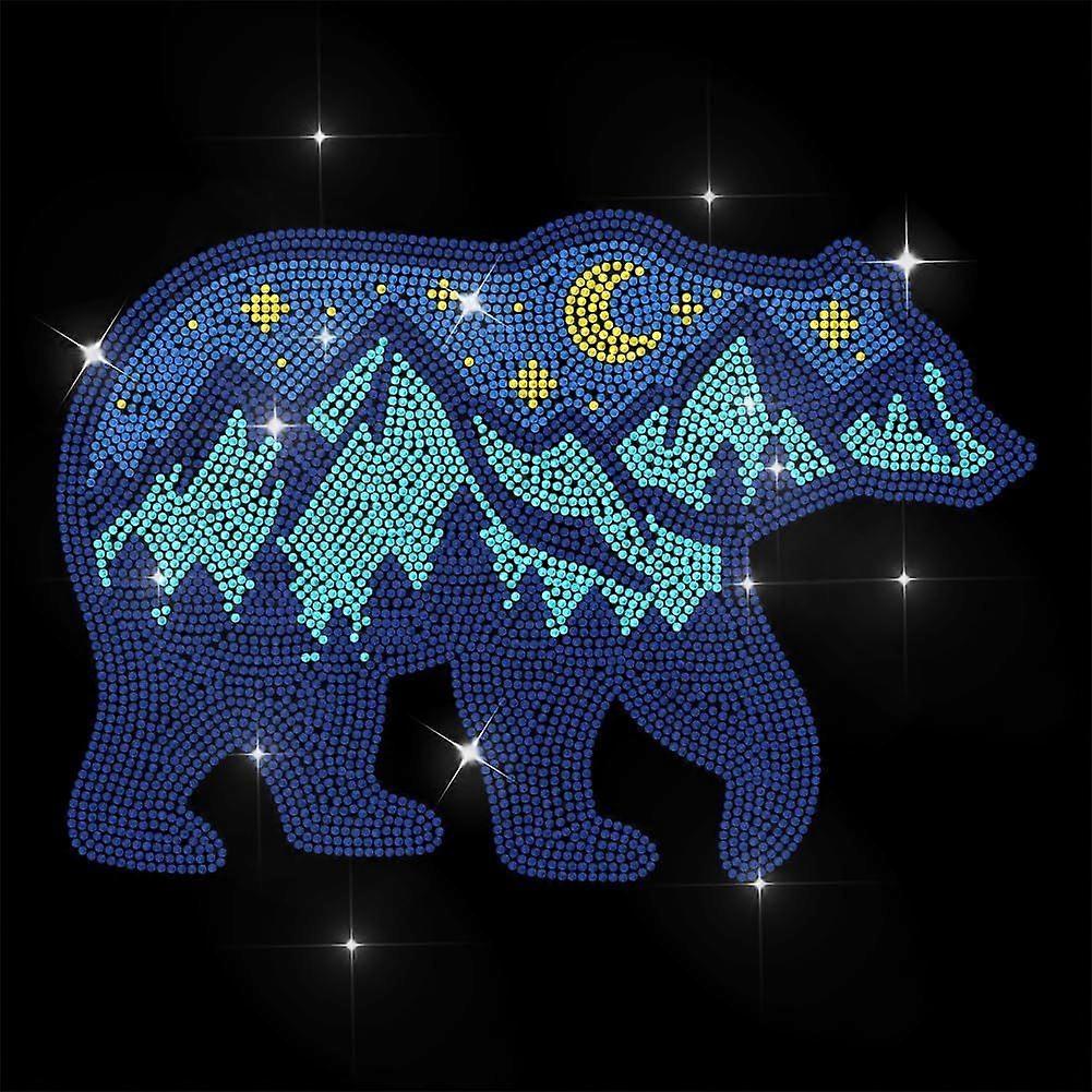 Aimal Rhinestone Iron on Transfer Bear and Forest Bling Diamond Hotfix Patches for Clothes 11.6"x8.2" Large Iron On Sequin Applique for Jeans Jacket C