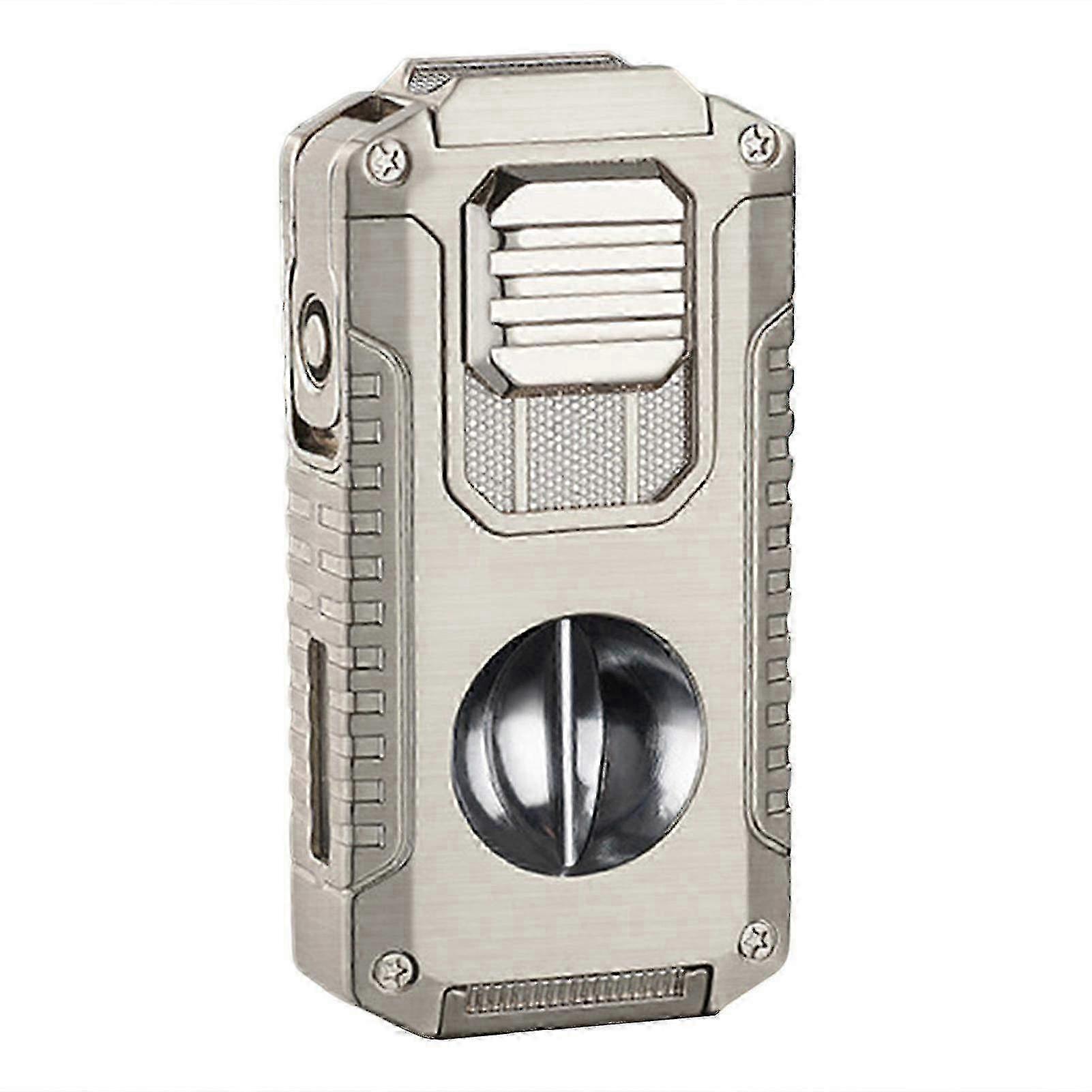 5-in-1 Navulbare Butaan Torch Sigarenaansteker met V-Cutter, Punch & Draw Enhancer, Triple Jet Flame, Ideaal Cadeau voor Mannen Die Roken