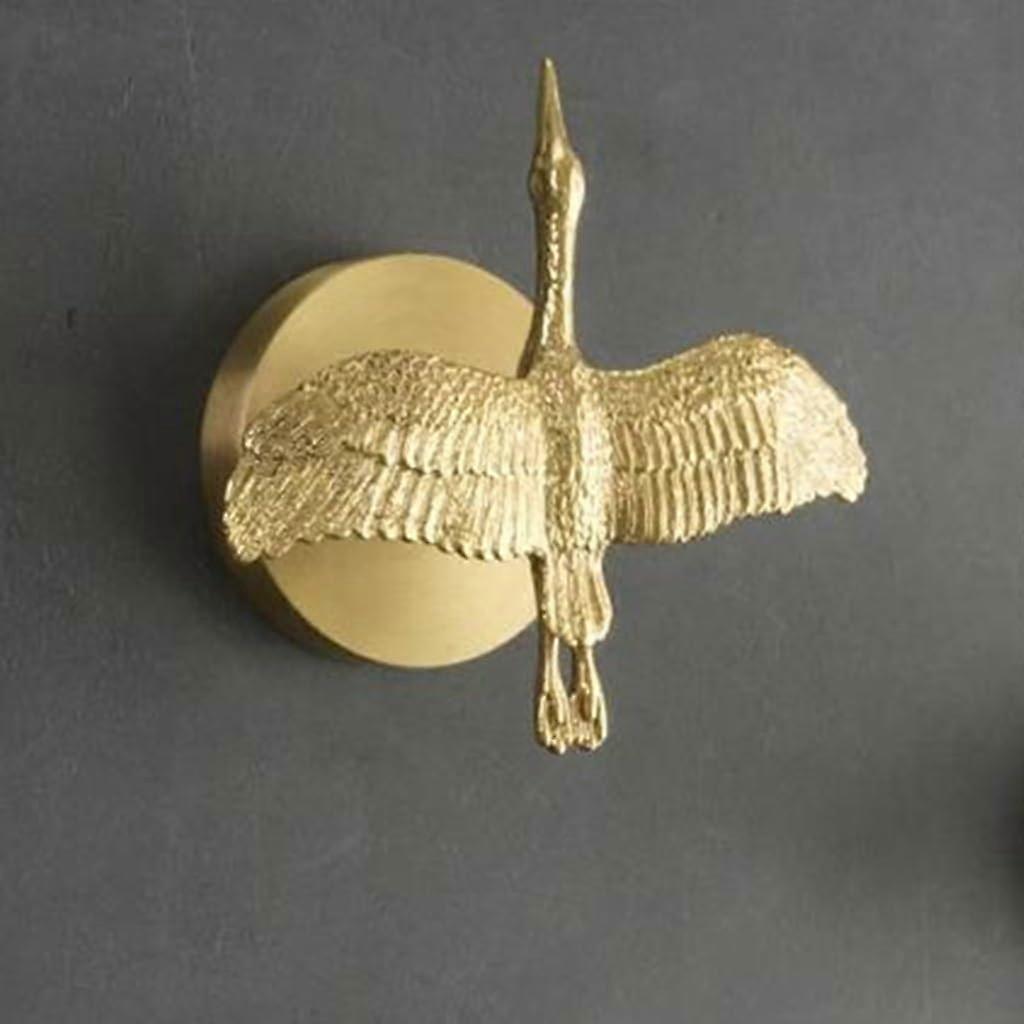 Wall Mounted Brass Coat Hooks Set of 2, Gold Crane Design Heavy Duty Hooks for Coats and Hats
