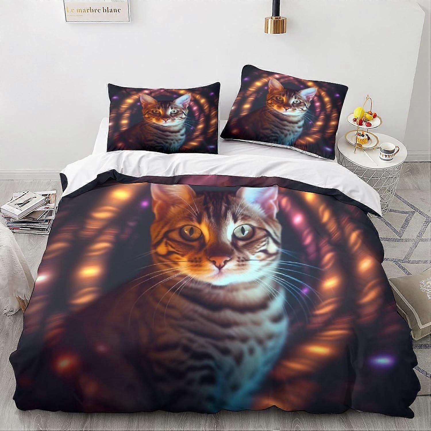 LikeEj 3D tištěná sada kočičího povlečení pro dospívající roztomilý vzor povlečení s povlakem na polštář anime povlak na přikrývku z mikrovlákna s dvojitým zapínáním na zip