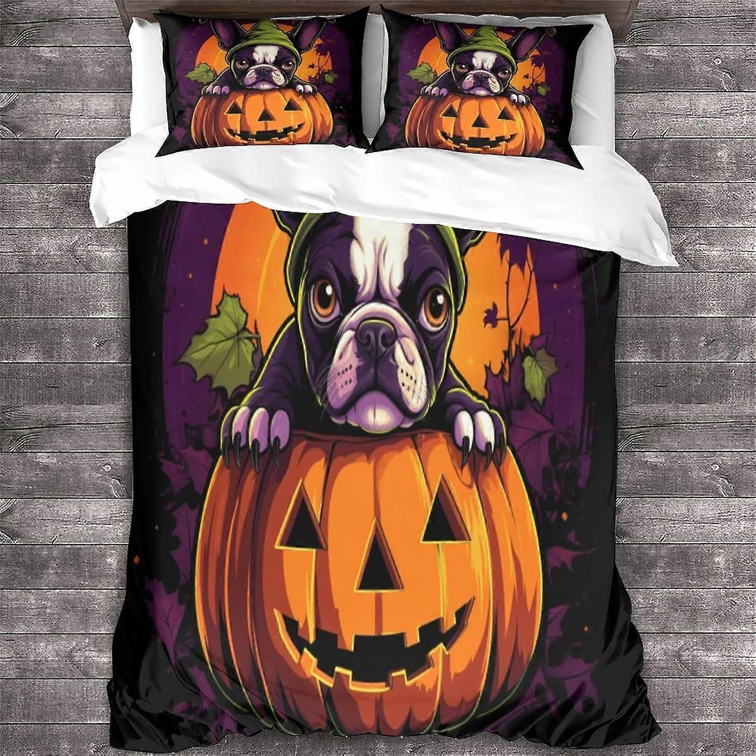 Capa de edredom LikeEj com estampa de cachorro, tema animal, conjunto de cama com estampa 3D de Halloween para crianças, presente ideal para elas, capa de edredom ultramacia para decoração de quarto e roupa de cama.