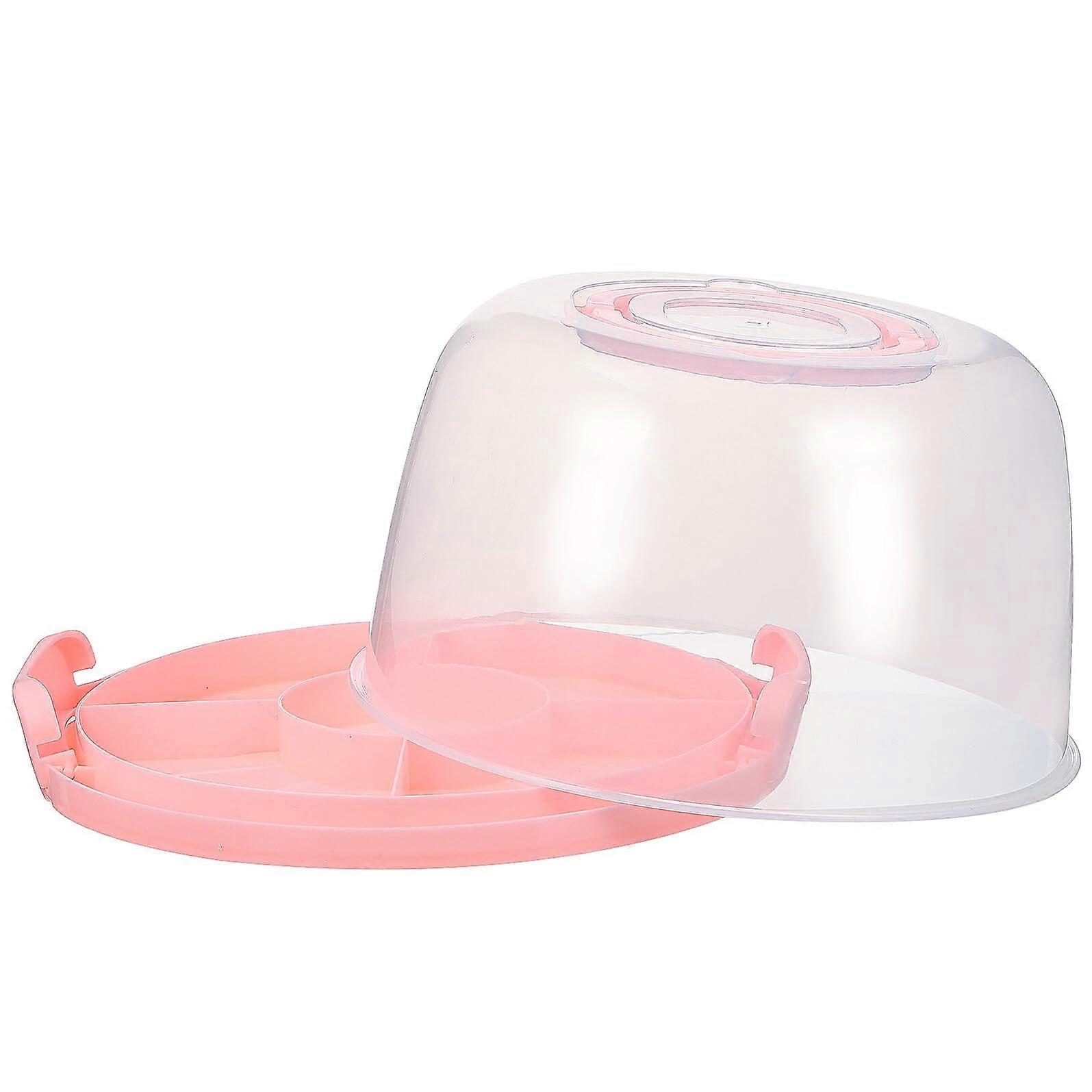 Reusable Pink Cake Carrier with Lid and Handle, Secure Lock Buckles, NonSlip Base for Desserts