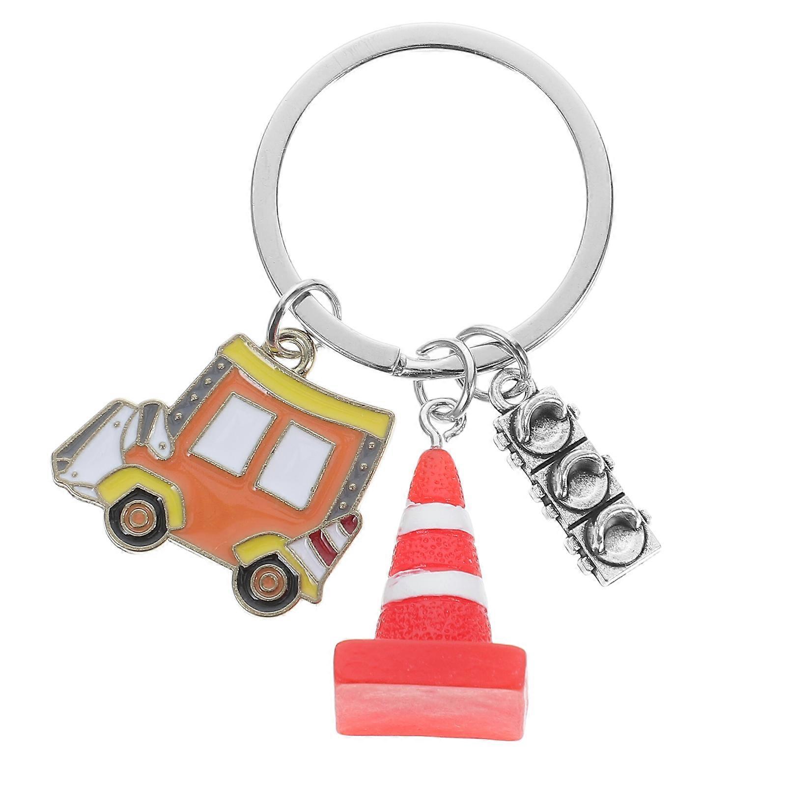 Creative Traffic Cone Keychain for Car Key Cute Mini Roadblock Model