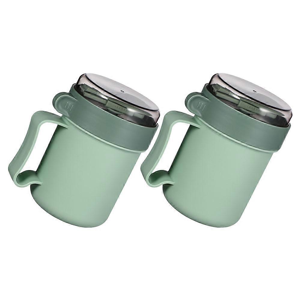 Green Soup Mug with Lid for Storage 2Pcs Microwaveable Portable Container