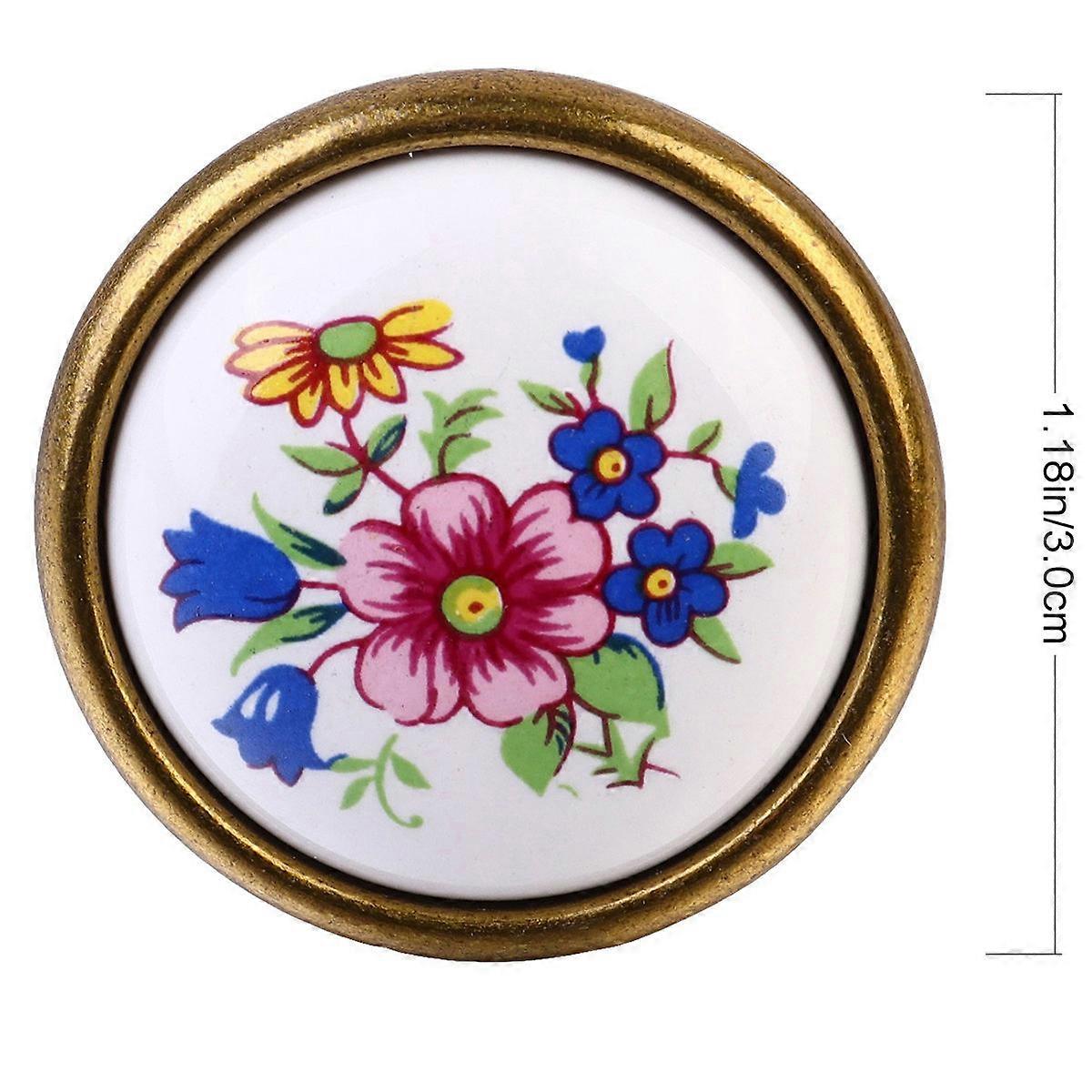 4pcs Ceramic Door Knobs with Flower Printing Pull Handle in Country Style for Drawer Knobs and DIY Cabinet Handle