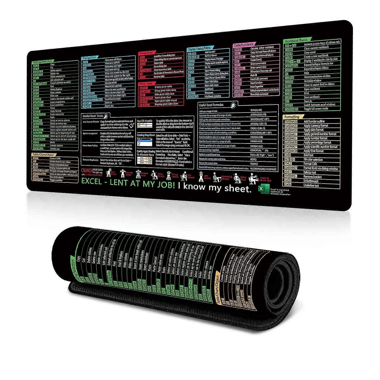 2025 Excel Cheat Sheet Desk Mat, Excel Shortcuts Mouse Pad, Shortcuts Mouse Mat