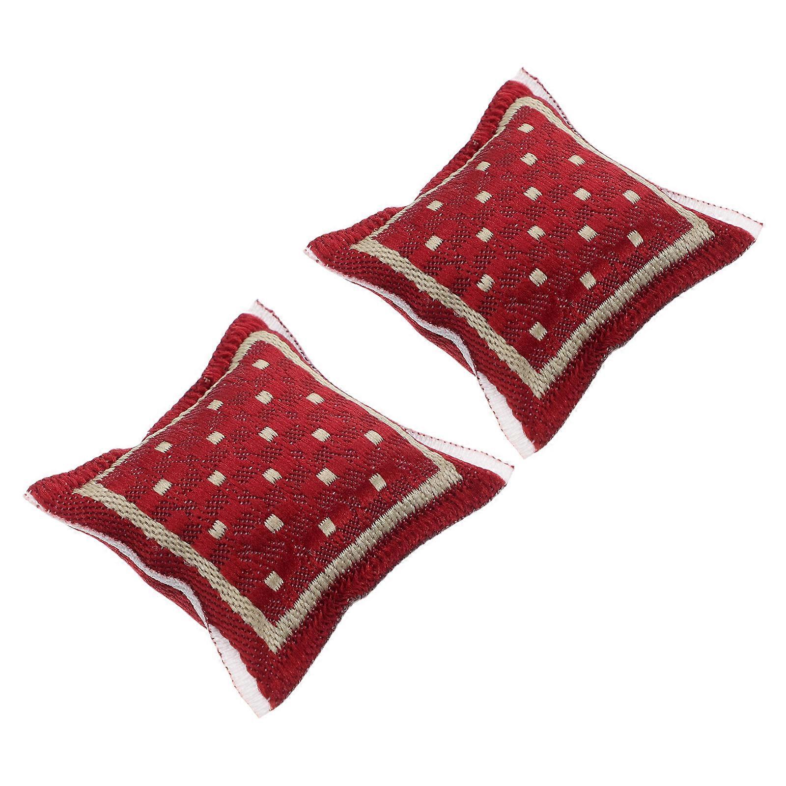 Red Dollhouse Mini Throw Pillows Cushion Model for Decoration 2Pcs