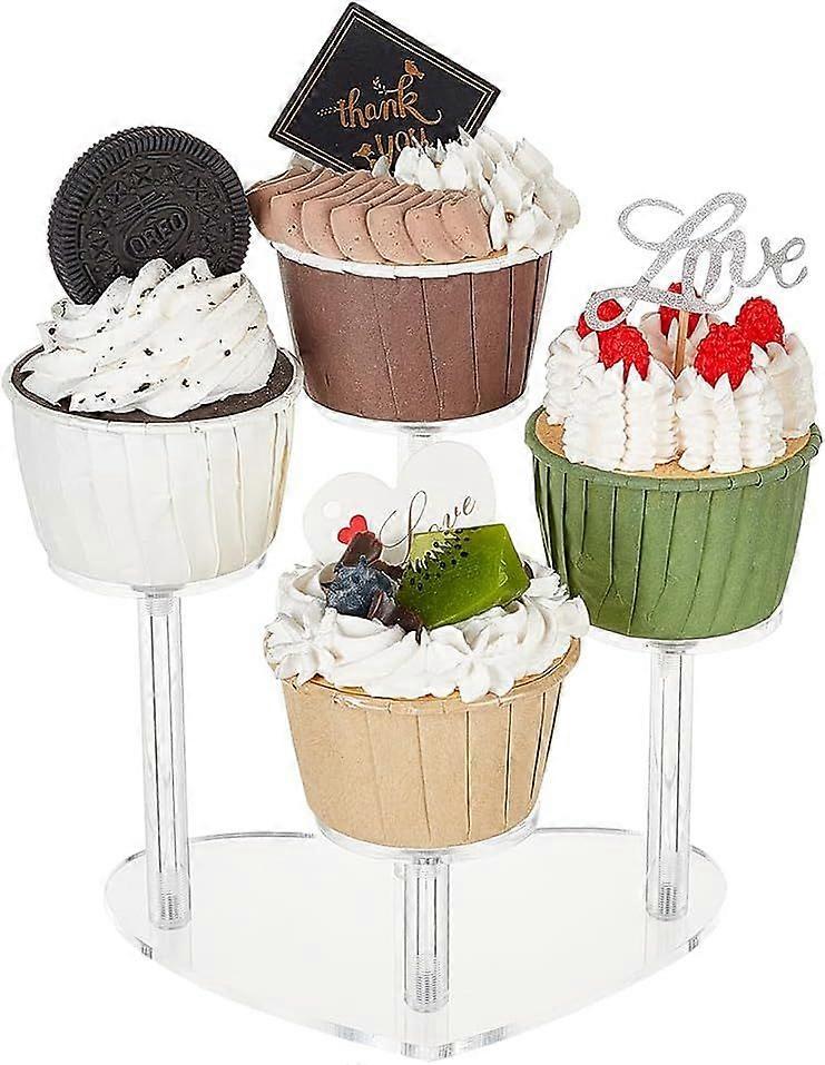 4 Tier Acrylic Riser Display Shelf Heart Shaped Minifigures Display Risers Clear Step Tray Action Figures Collection Organizer Holder for Dessert Cupc