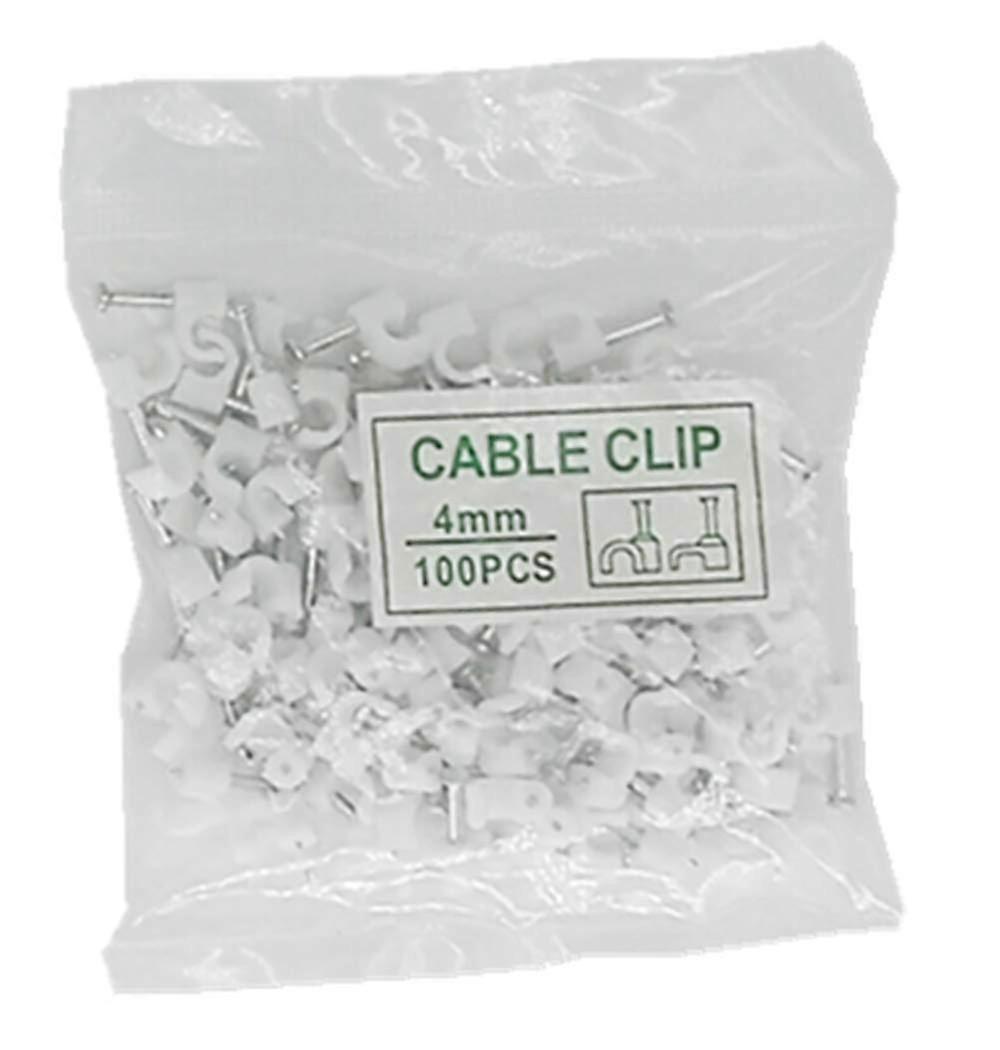 Cable Clips 4mm Round with Steel Nails for Easy Wire Management and Wall Mounting, White 100pcs