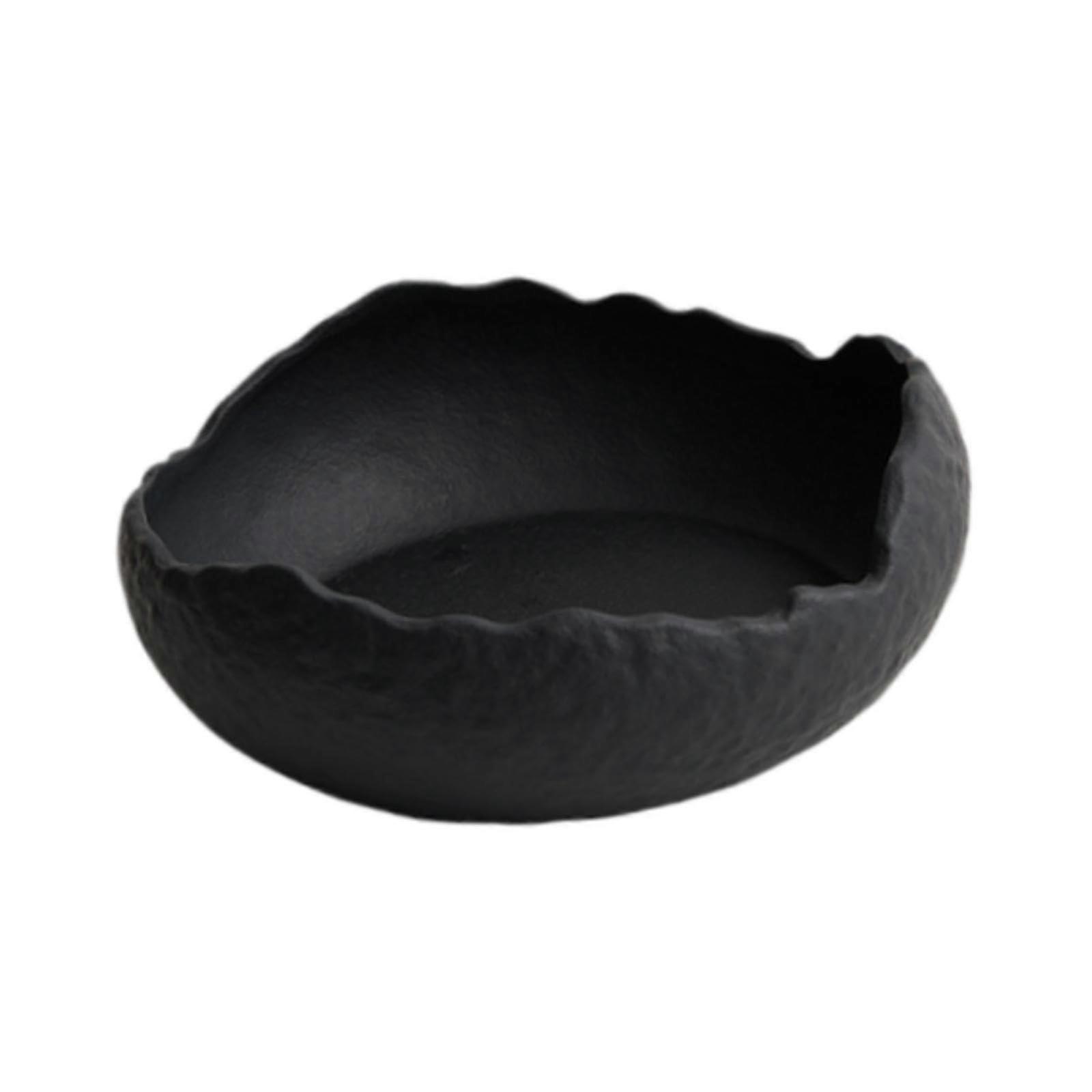 Japanese Style Ceramic Dinner and Salad Plate, Black Irregular Serving Dish for Restaurant Use