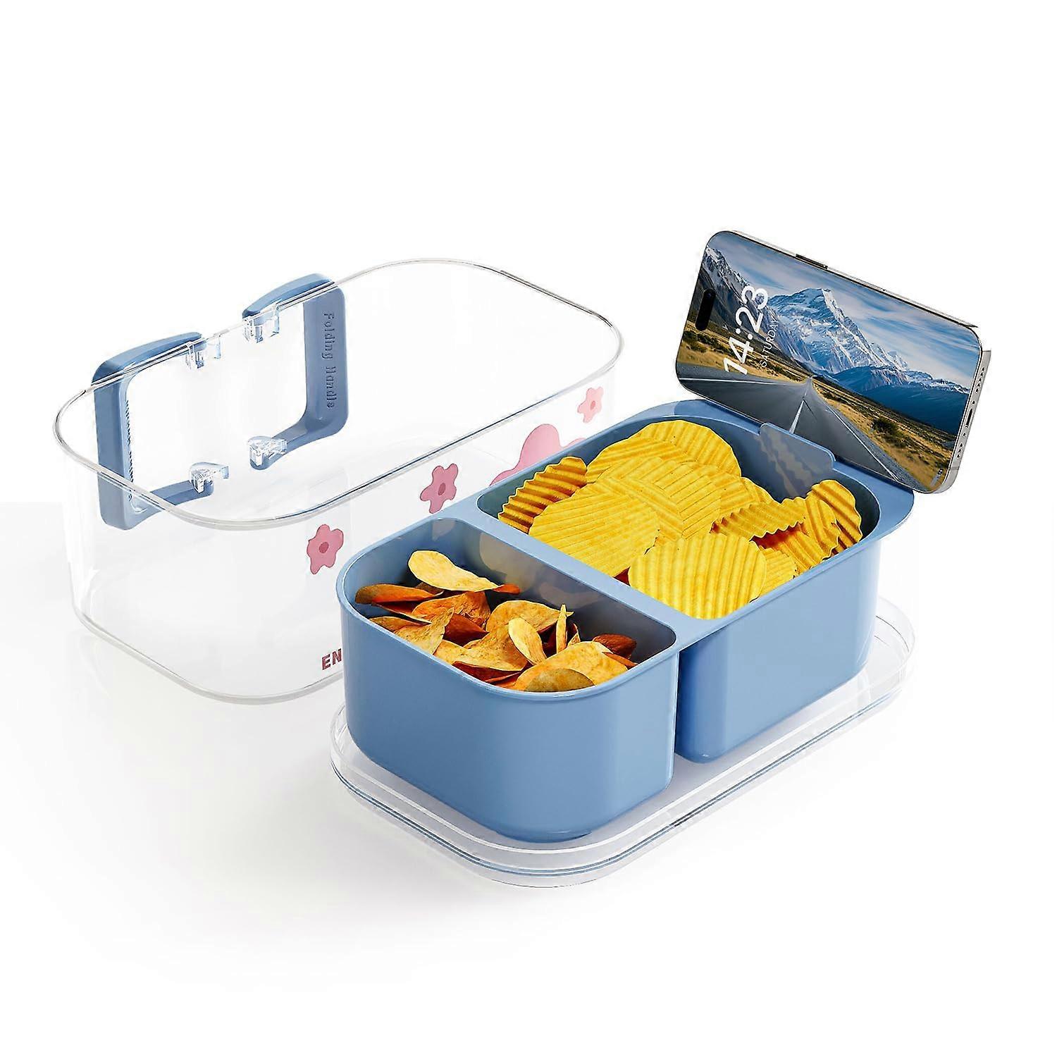 Large Fruit Storage Container with Colander, Fridge Snack Organizer with Lid Handle and Phone Stand