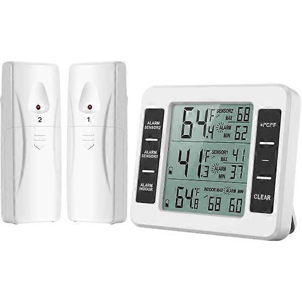 Fridge/freezer thermometer, wireless fridge thermometer with 2 sensors
