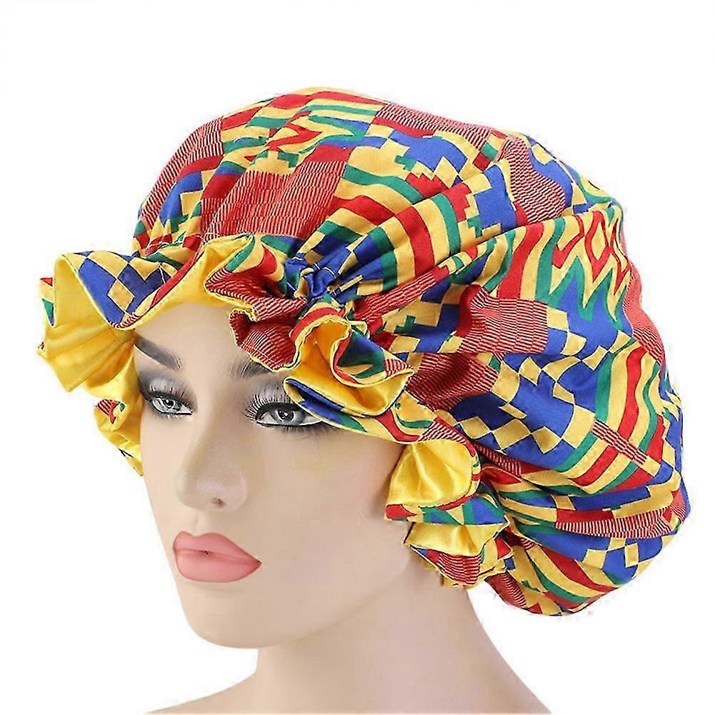 Satin Bonnet Double Layer Printed Pattern Reversible Night Sleeping Bonnet Cap for Home Use 26s