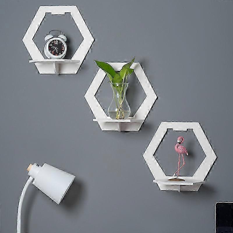 Hexagonal 3-piece wall mounted shelf creative wooden storage rack 25-26
