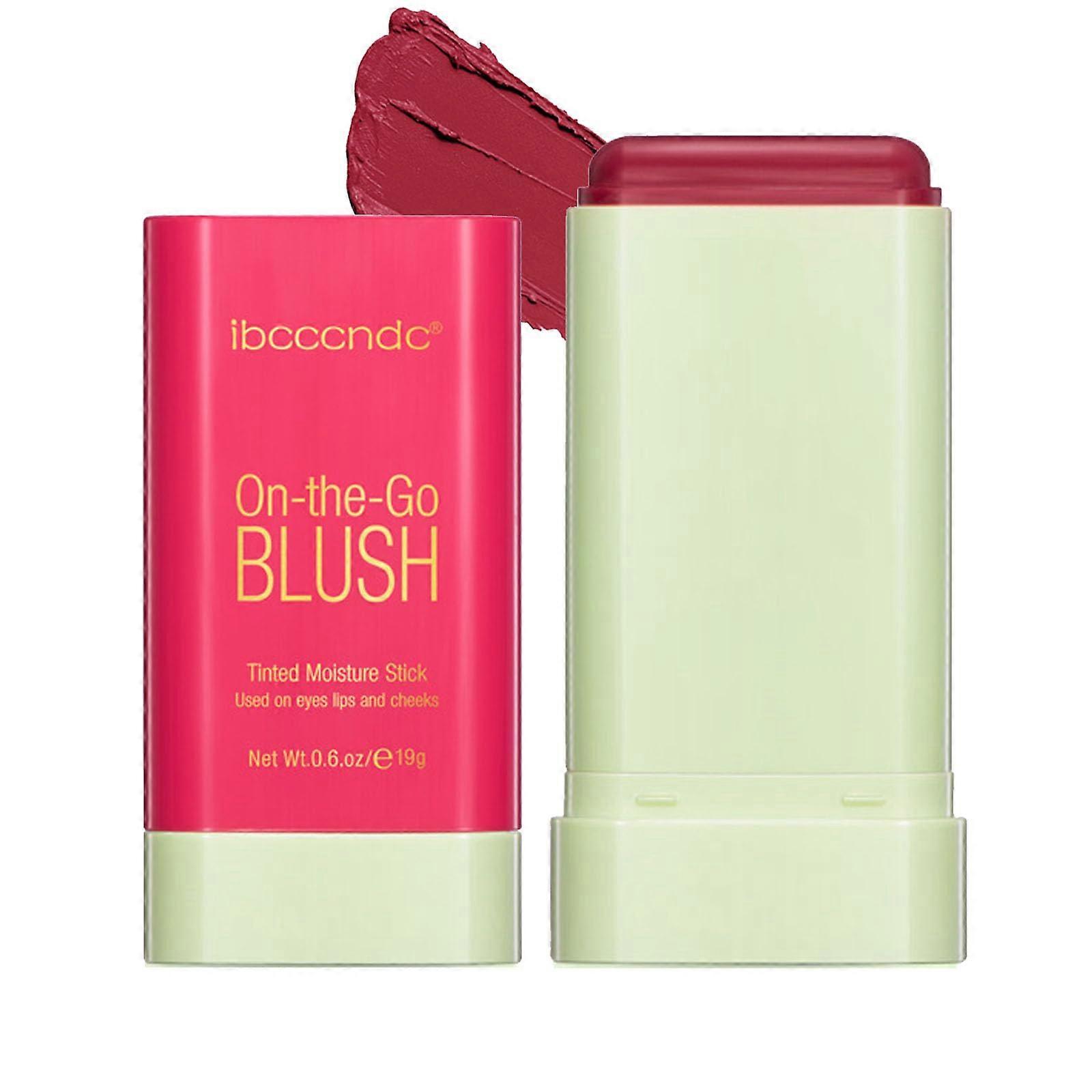 Makeup Blush Stick Waterproof Creamy Finish Multi Use for Cheeks Lips Eyes 2# Hot Red