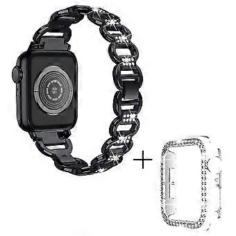 For Apple Watch Series 1/2/3 38mm Rhinestones Decor Oval Alloy Wrist Strap + Transparent PC Watch Ca