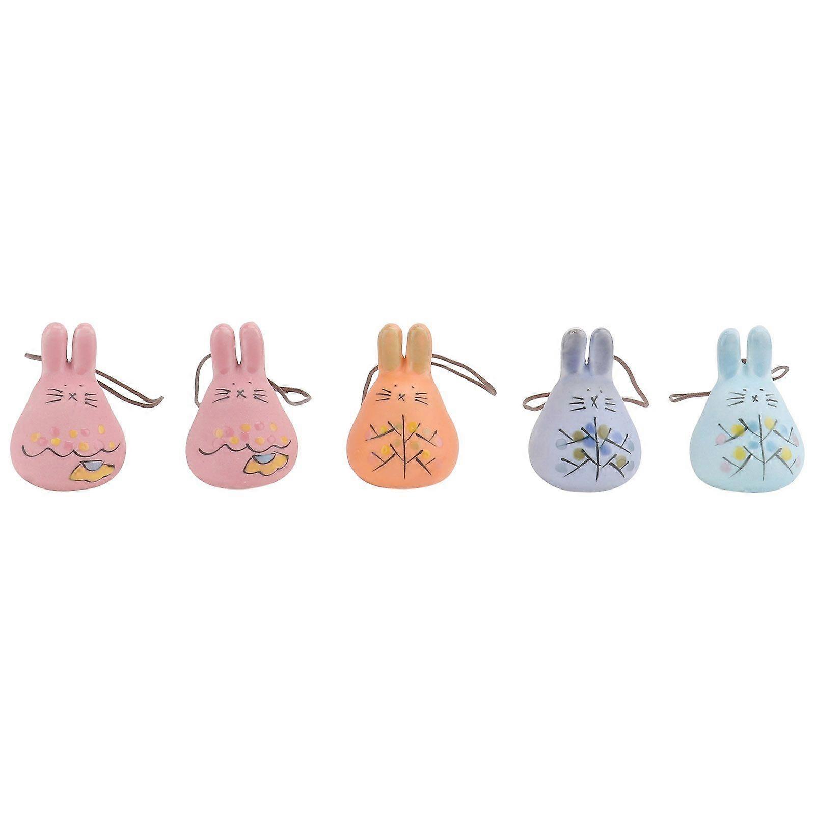 5Pcs Easter Rabbit Shape Wind Bell Handmade Ceramic Crafts Home Decoration