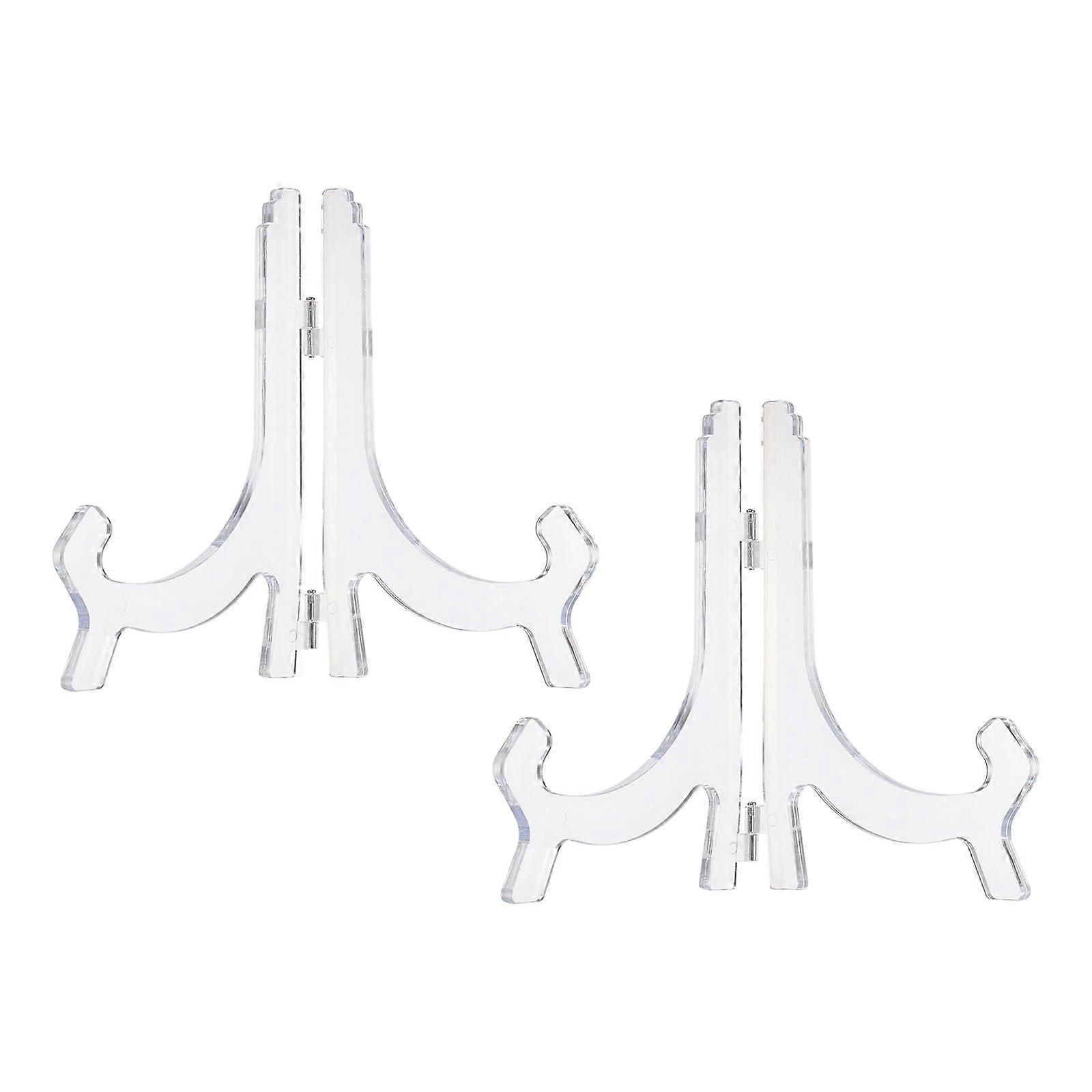 2 Pcs 6 Inch Clear Acrylic Display Stand with Stable Triangular Base, Folding Plate Holder for Picture Frames
