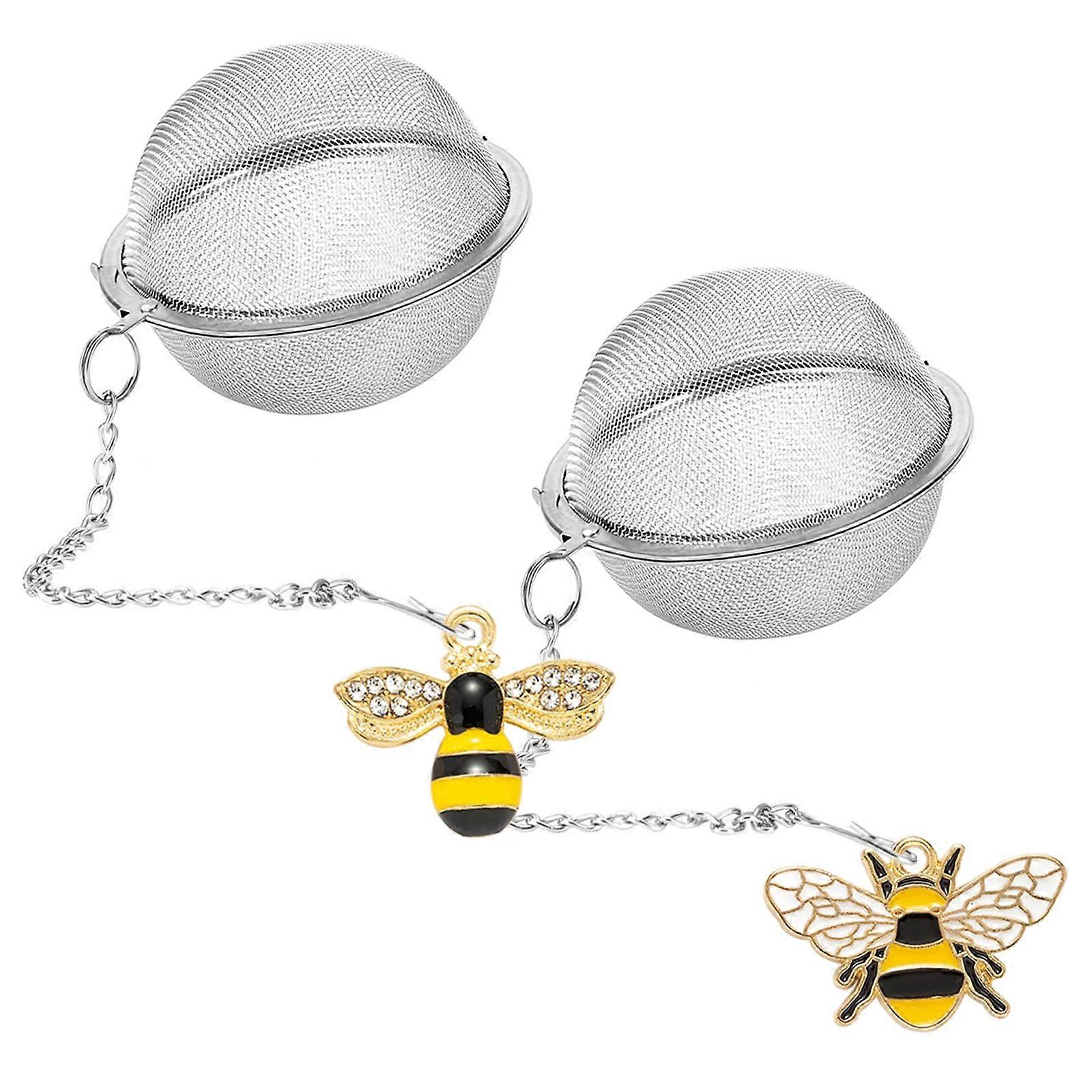 Stainless Steel Tea Infuser Strainer 2Pack with Chain and Bee Pendant for Loose Leaf Brewing