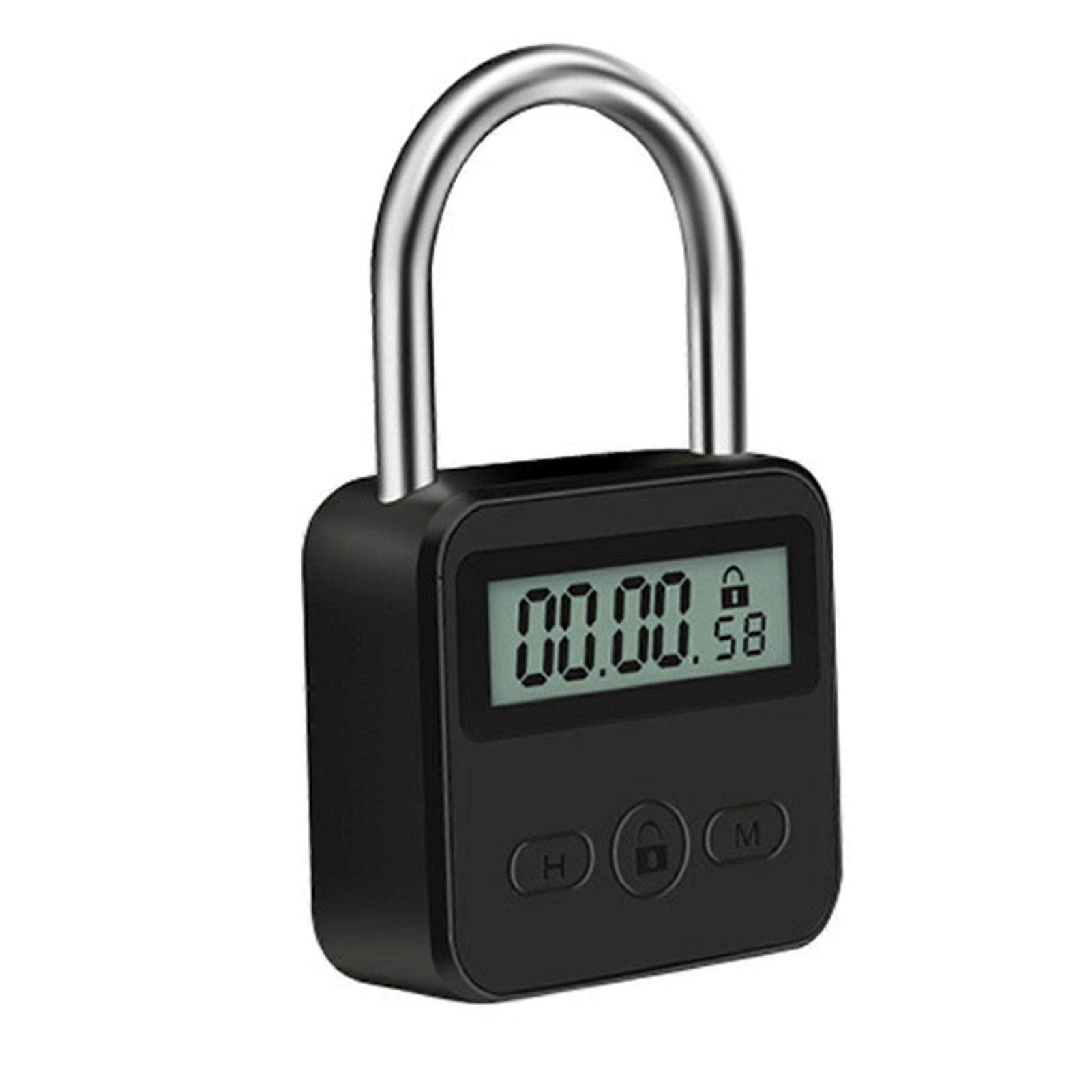 USB Rechargeable Timer Padlock 99H Max Electronic Lock with LCD Display Heavy Duty Metal Black