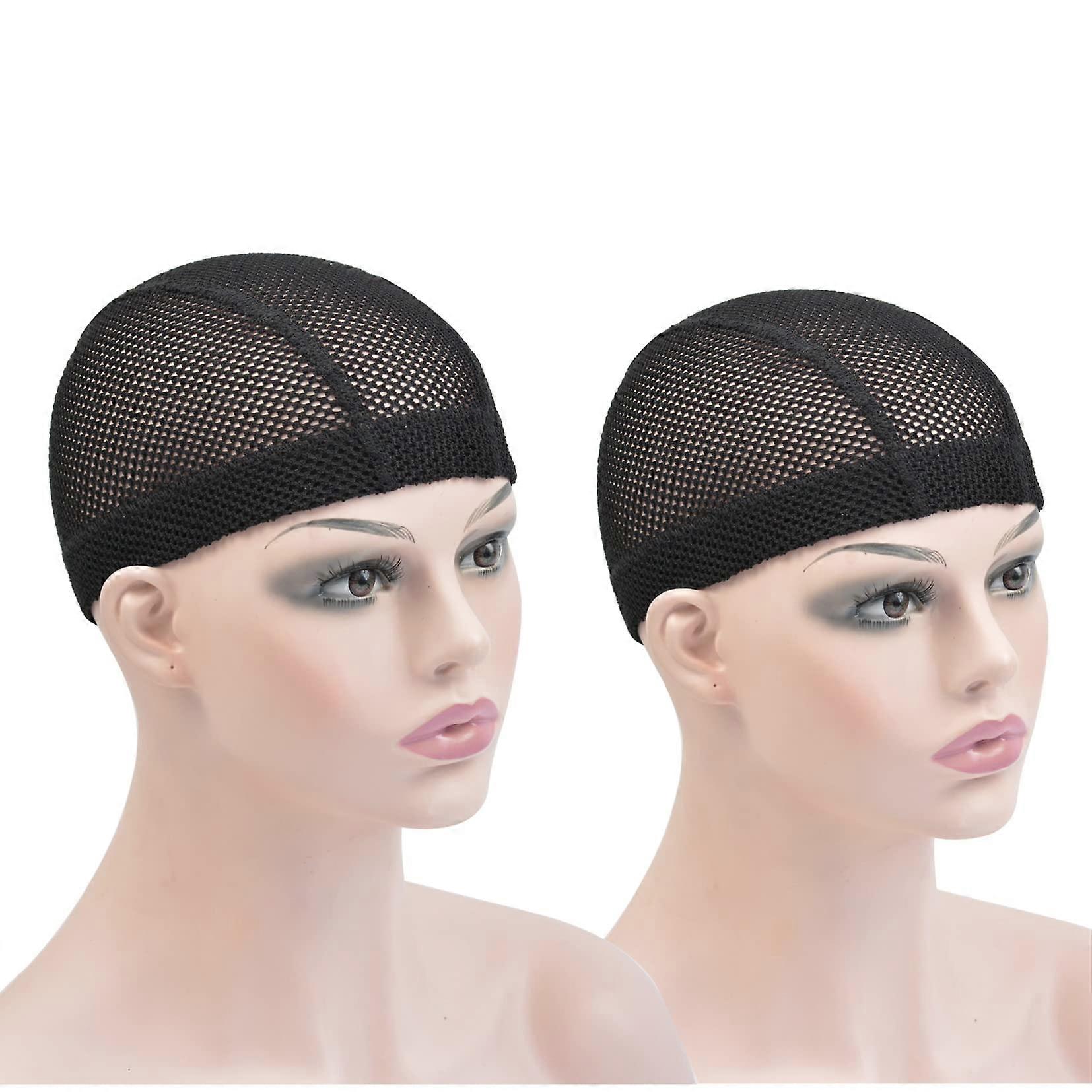 2 Pcs Black Mesh Dome Wig Cap Medium Stretchable Breathable Nylon Spandex for Wig Making