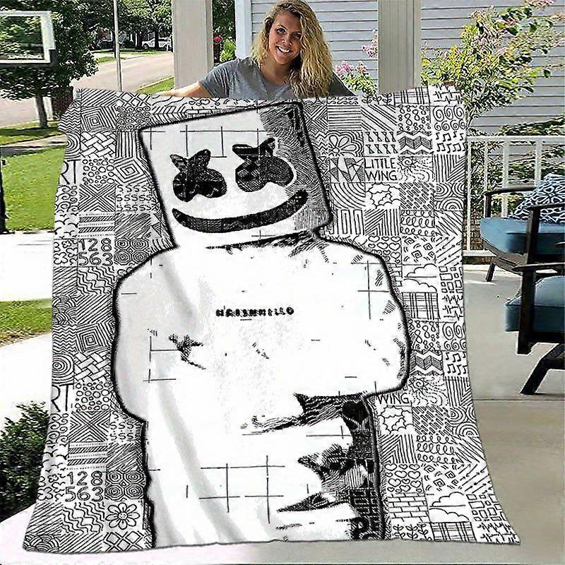 Marshmello Artwork Flannel Blanket  Vibrant Retro Cartoon Design