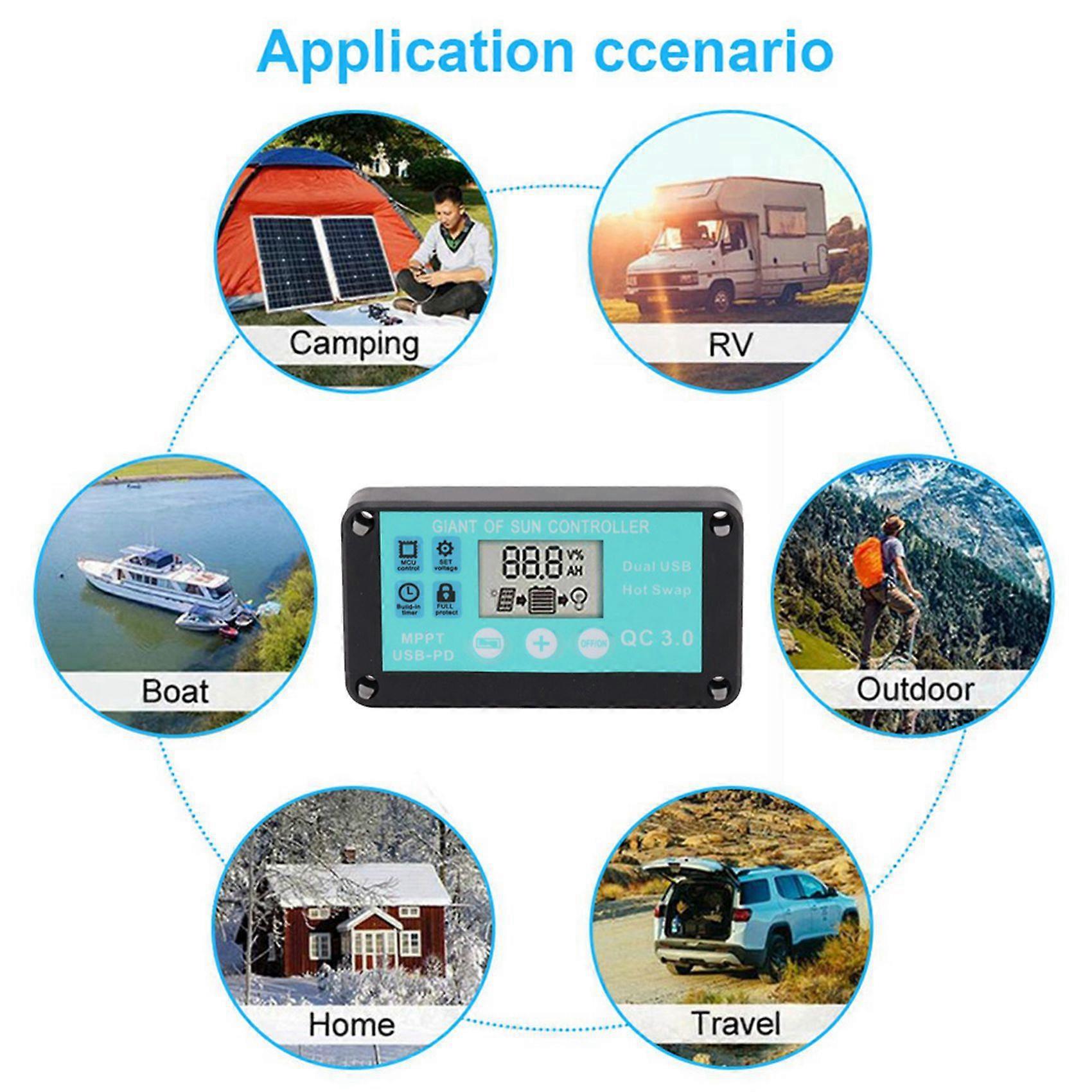2X MPPT Solar Charge Controller Multiple Protection Solar Solar QC3.0 Controller with LCD Screen(30A)