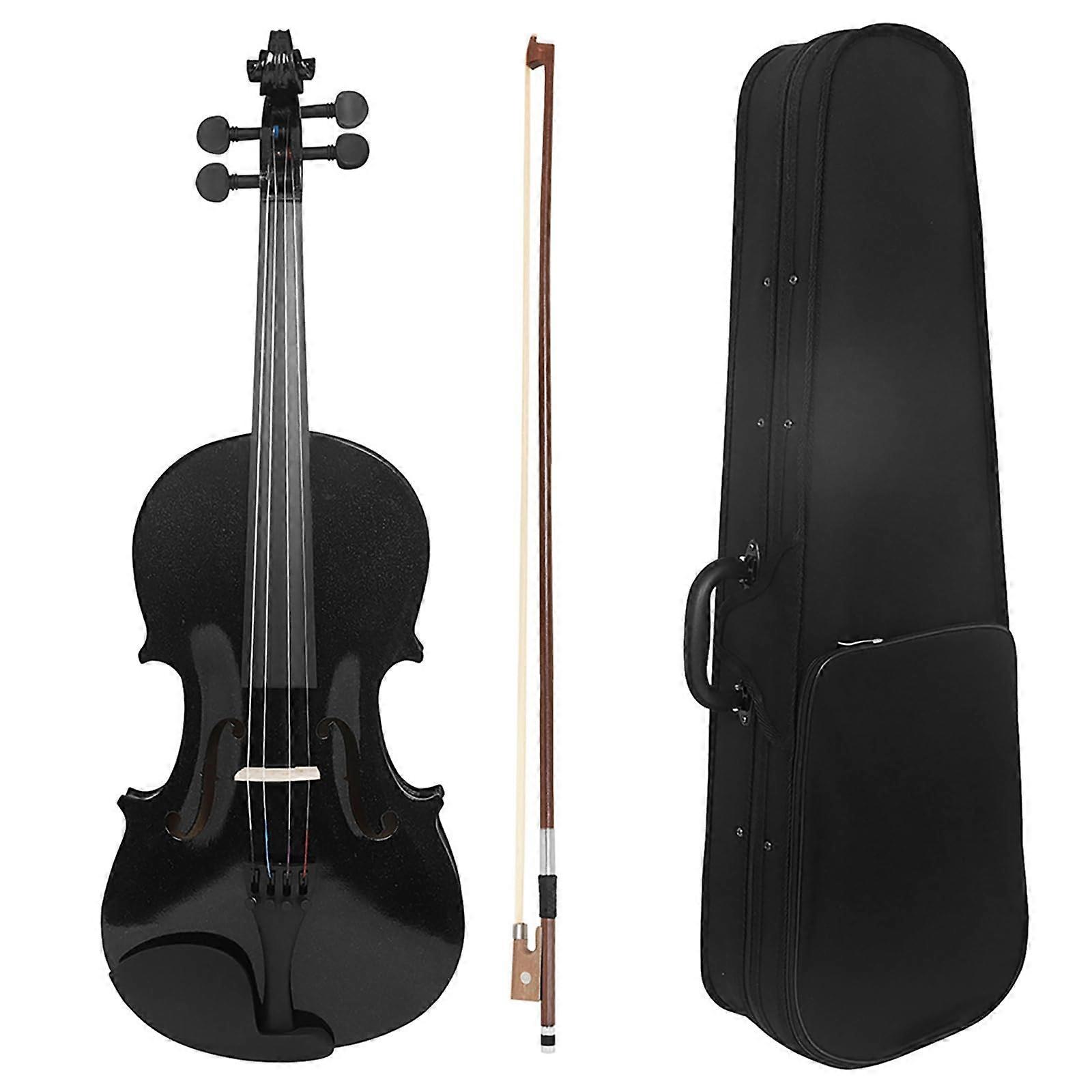 4/4 Full Size Solid Wood Violin Set for Beginners with Case and Bow, Classic Black Finish