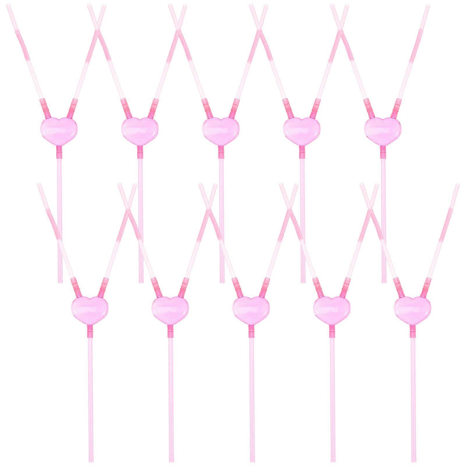Double Heads Straw Straw for Couples for Party Use 10Pcs Rosy