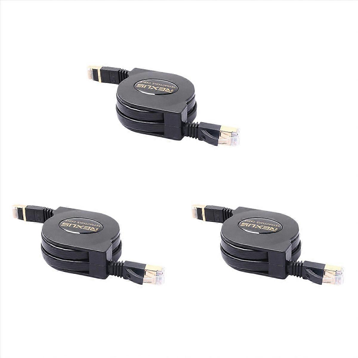 3X REXLIS 5FT Cat7 RJ45 LAN Cable Adjustable Retractable Ethernet Cable Flat Internet Network Cable