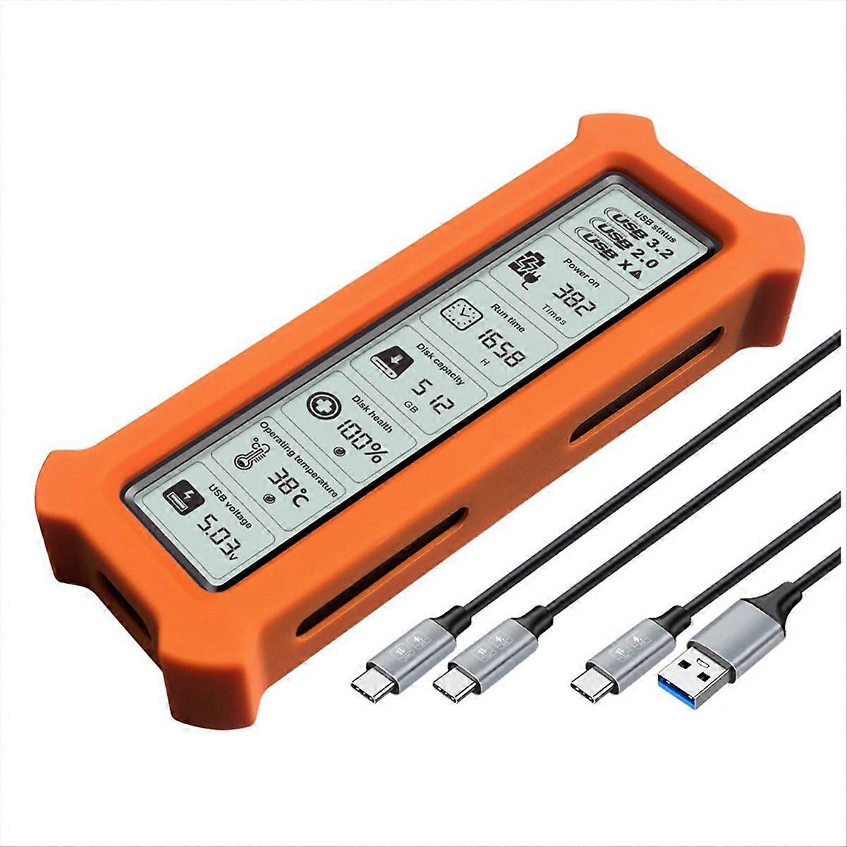 M.2 NVME Protocol SSD Enclosure with Display Screen USB Type C SSD Adapter for NVME PCIE SSD Disk Box,Orange