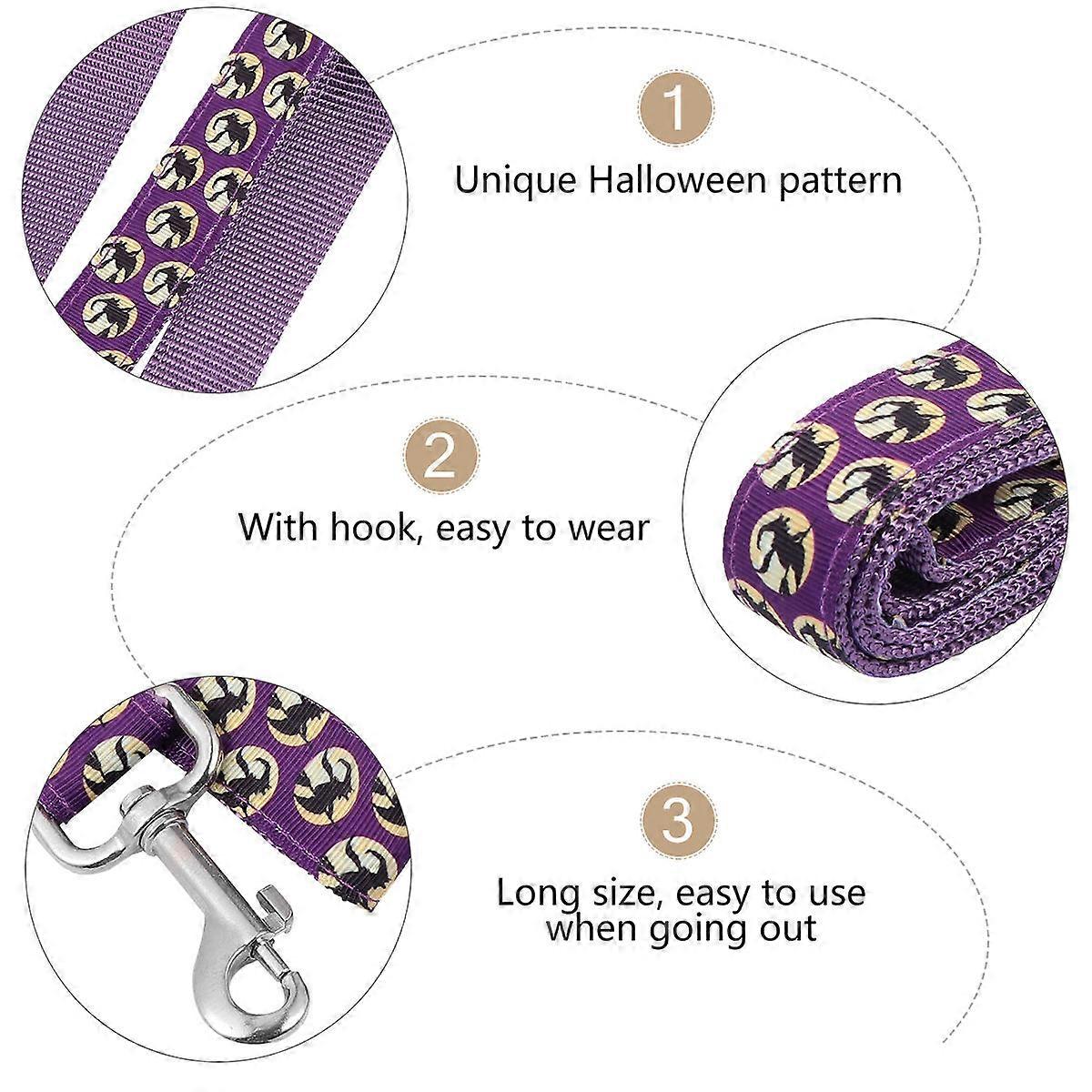 Pet Dog Leash with Hook Rope for Walking 2Pcs Halloween Pattern Purple Leashes