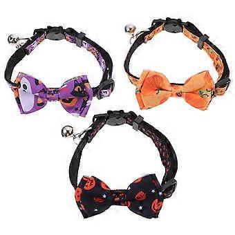 Justerbart Halloween-katthalsband med klocka för husdjur 3 st i blandade färger polyester