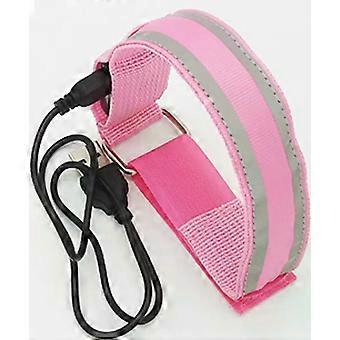 Bracelet LED rechargeable, lumineux et réfléchissant, compatible USB, rose, idéal pour le jogging et la course à pied.