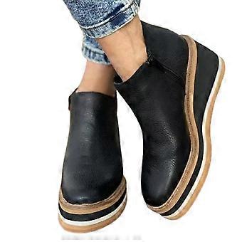 Stivaletti con zeppa da donna, in tinta unita, di alta qualità, con punta tonda, scarpe casual con zeppa