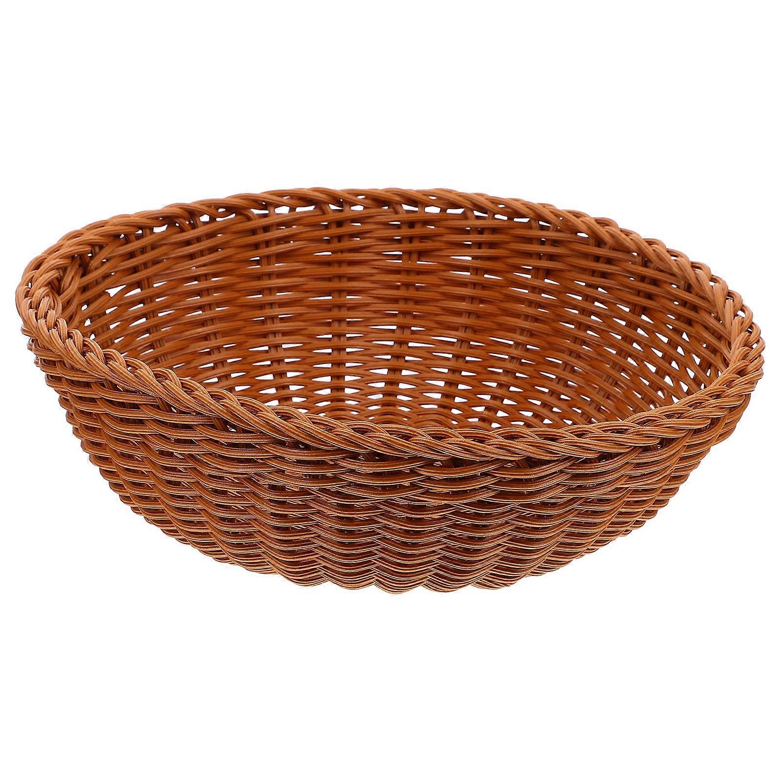 Handmade Light Brown Simulation Rattan Bread Storage Basket for Home Use
