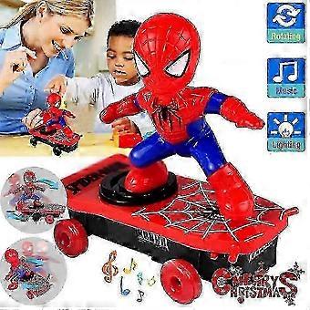 Electric Scooter Toy for Kids - Spider-Man Theme, 360-Degree Tumbling Action, Music & Light, Puzzle Car Design