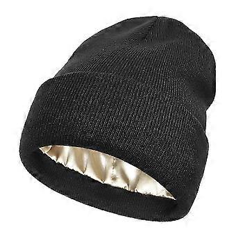 Satin Lined Knit Beanie Cap Fashion Winter Hats for Women Men Silk Lining Soft Slouchy Warm Cuffed Beanie Hat_cdb2
