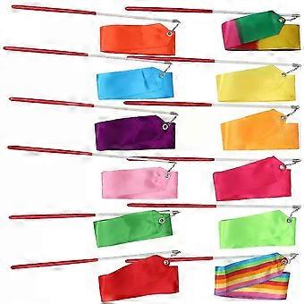 12 Pcs Girl Child Ribbon Rhythmic Dance Ribbons Fit For  with Stick Gymnastics Streamers
