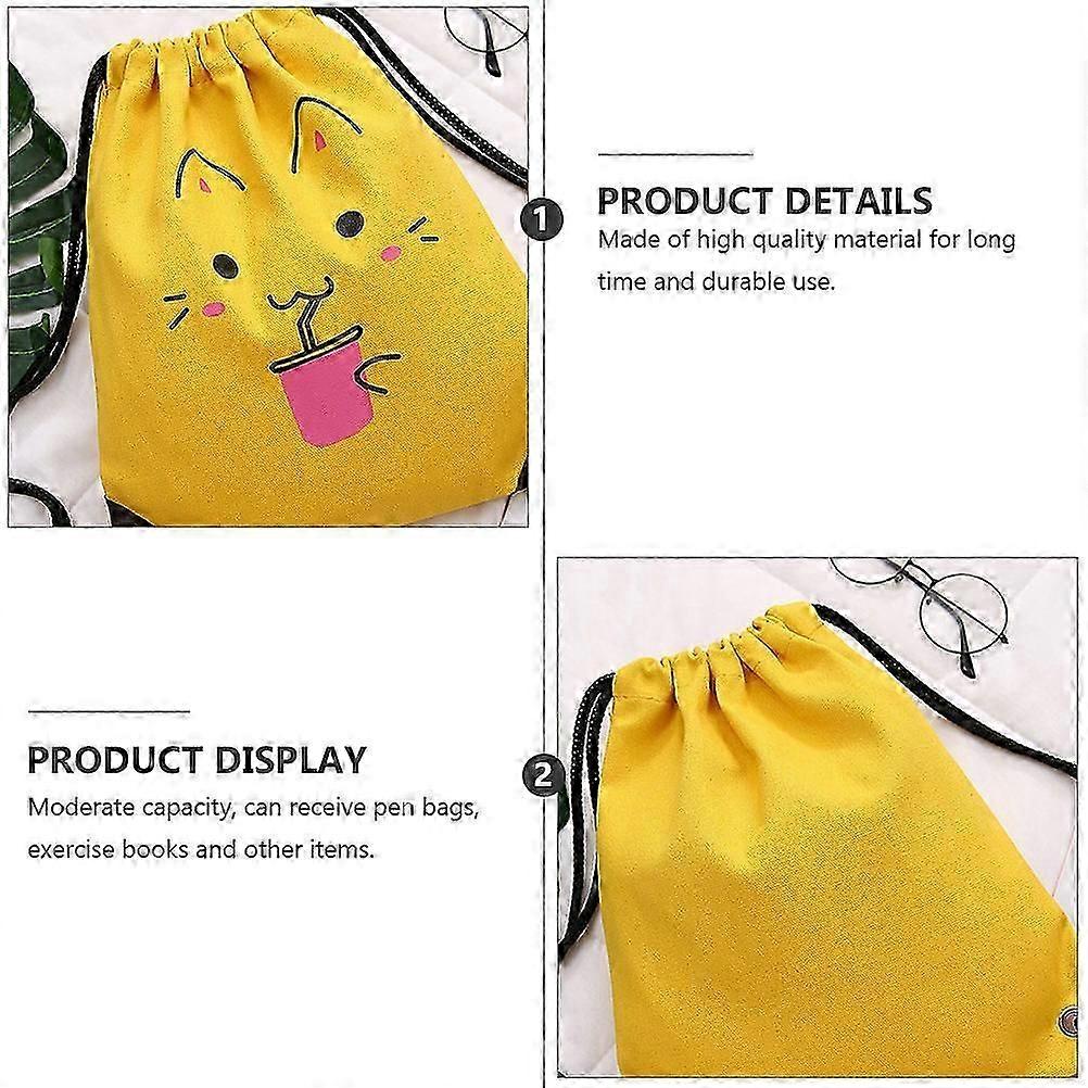 Yellow Cartoon Backpack for Storage Use 1Pcs Student Drawstring Backpack