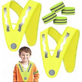 High Visibility Children's Safety Vest 2 Pack, Yellow V-Shape Luminous Vests with 4 Reflective and Elastic Bands