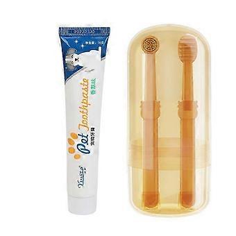 Yinlite Pet Dental Care Kit, Edible 70g Pet Toothpaste (Vanilla/Beef Flavor) + 2 Pcs Silicone Toothbrush with Storage Case, Oral Cleaning Supplies!j3