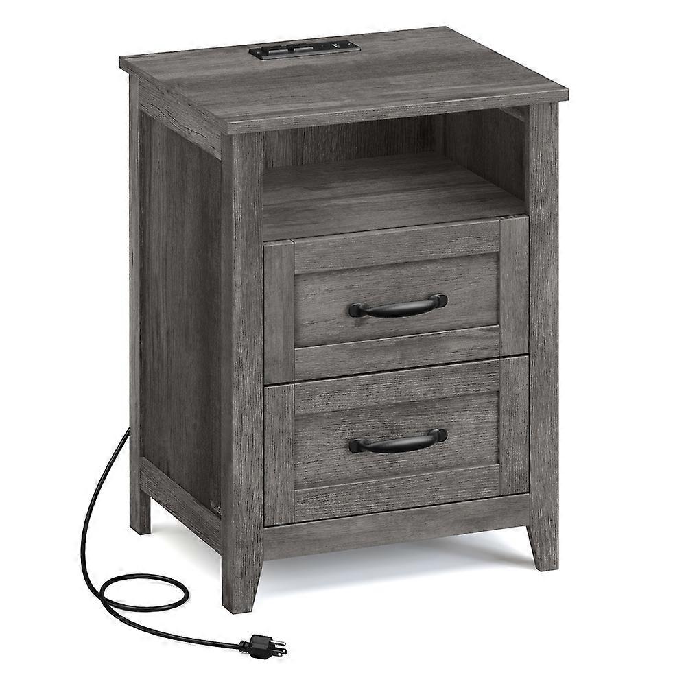 LIRY Collection - Farmhouse Nightstand with Charging Stat